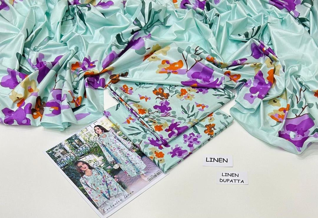 3 Pcs Woman Unstitched Digital Printed Suit