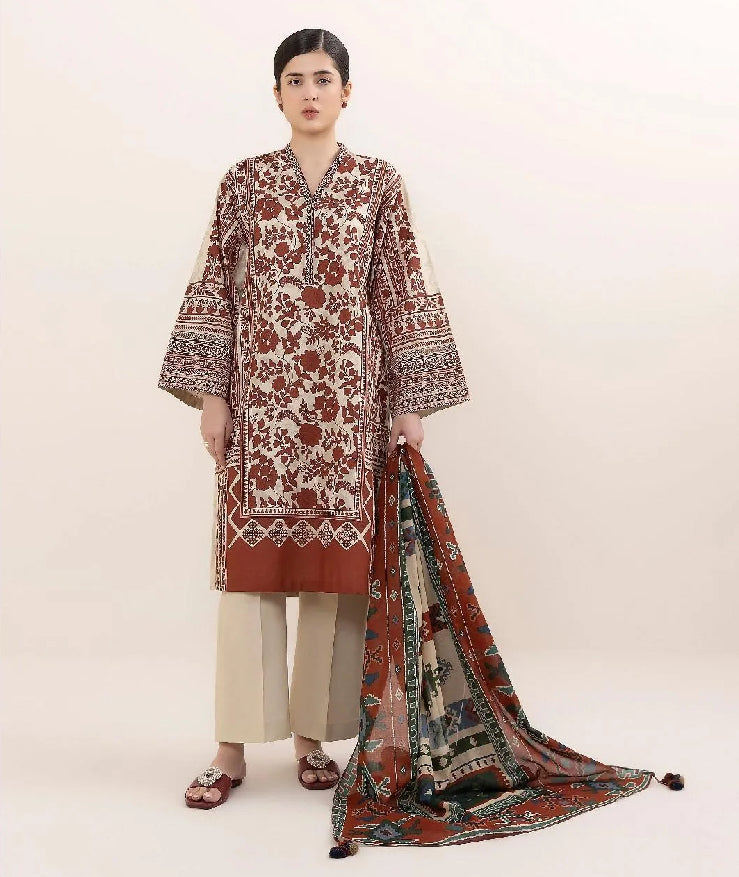 3 Pcs Woman Unstitched Digital Printed Suit