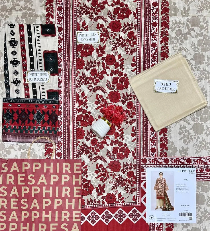 3 Pcs Woman Unstitched Digital Printed Suit