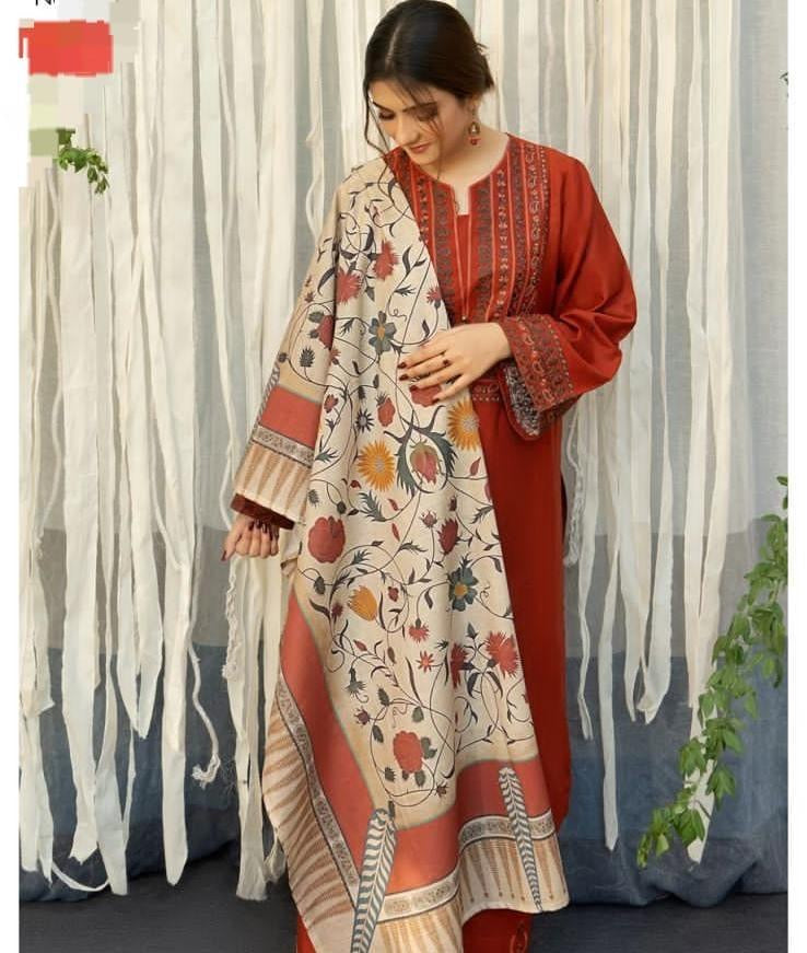 3 Pcs Woman Unstitched Digital Printed Suit