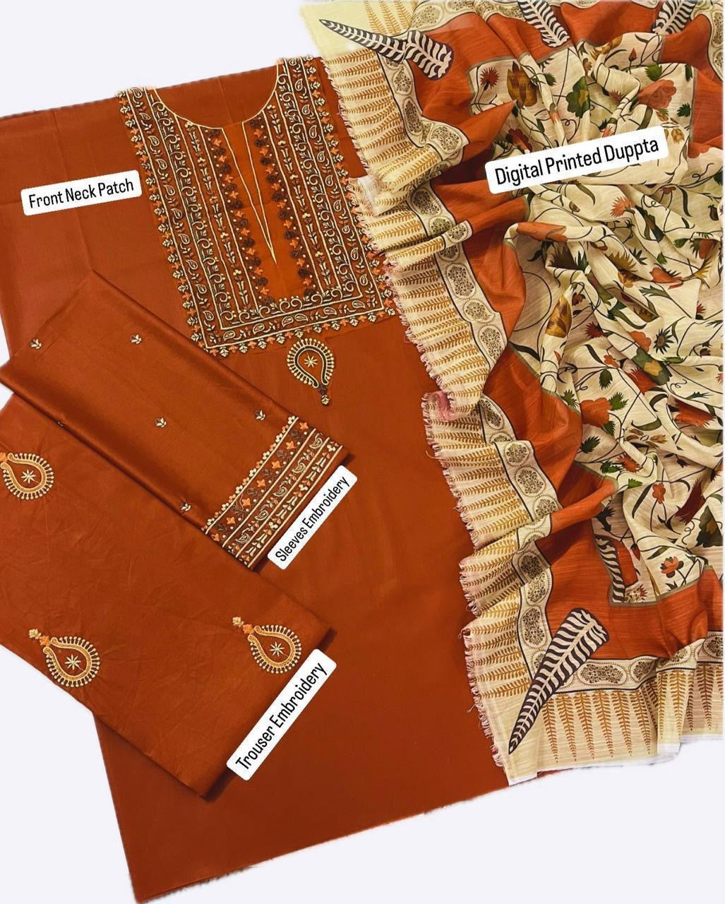 3 Pcs Woman Unstitched Digital Printed Suit