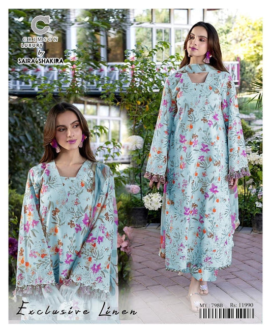 3 Pcs Woman Unstitched Digital Printed Suit