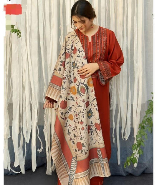 3 Pcs Woman Unstitched Digital Printed Suit